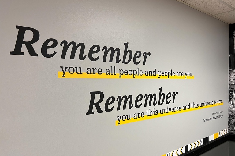 Native Nations display of quote printed on wall.