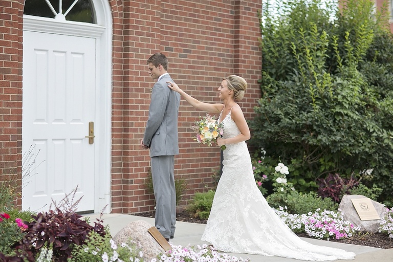 bride and groom entering danforth chapel