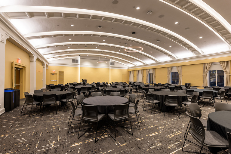 round tables setup in r. wayne richey ballroom