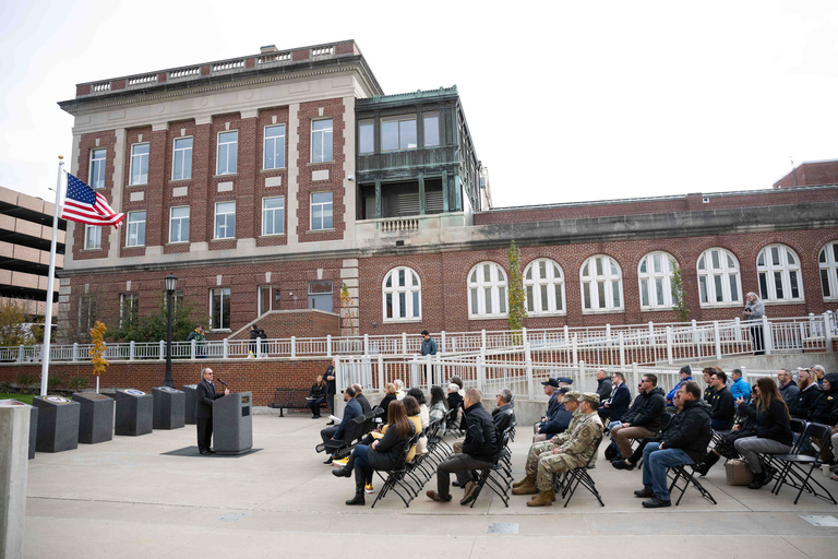 University of Iowa Veterans Plaza Dedication. Speakers included: Bill Nelson