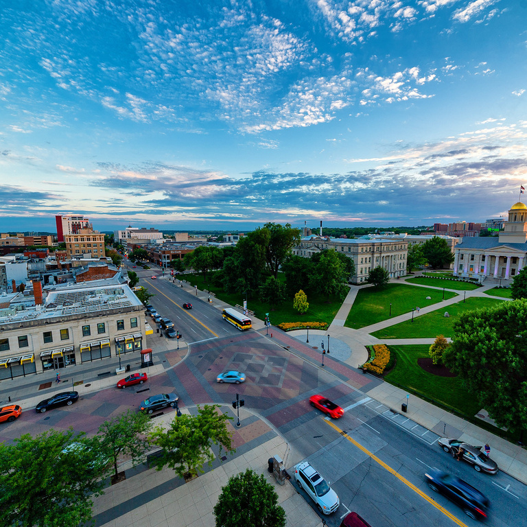 aerial photo of university of iowa pentacrest