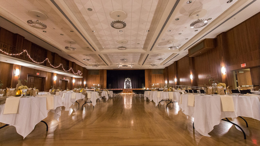 imu ballroom filled with tables for wedding