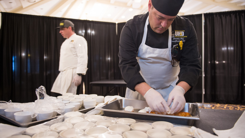 University of Iowa Executive Chef Barry Greenberg at work prior to a Lunch with the Chefs event at the IMU.