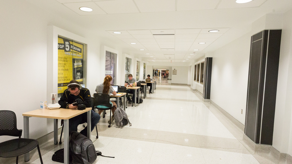 Students studying in the IMU ground floor main hallway