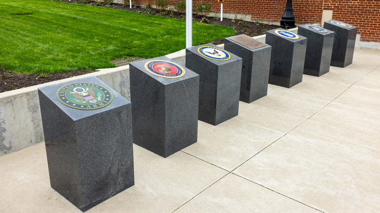 military plaques at the IMU Veterans Plaza